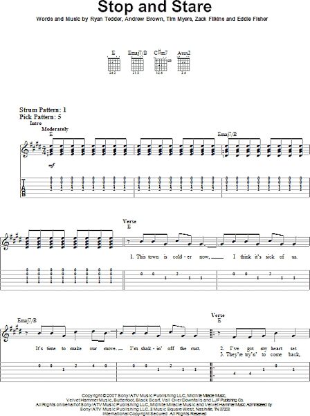 Stop And Stare - Easy Guitar with TAB, New, Main