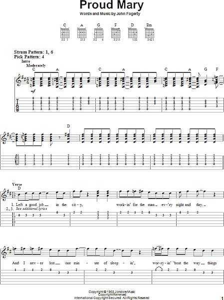 Proud Mary - Easy Guitar with TAB, New, Main