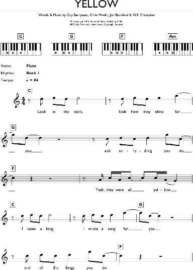 Yellow - Piano Chords/Lyrics, New, Main