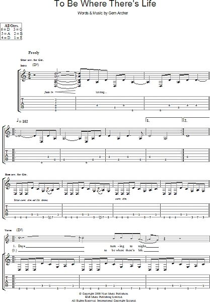 To Be Where There's Life - Guitar TAB, New, Main