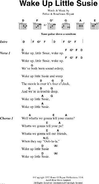 Wake Up Little Susie - Guitar Chords/Lyrics, New, Main