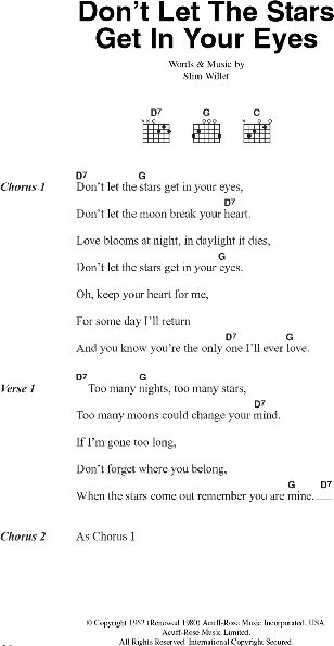 Don't Let The Stars Get In Your Eyes - Guitar Chords/Lyrics, New, Main