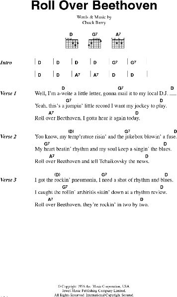Roll Over Beethoven - Guitar Chords/Lyrics, New, Main