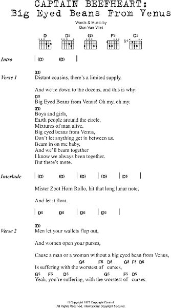 Big Eyed Beans From Venus - Guitar Chords/Lyrics, Main