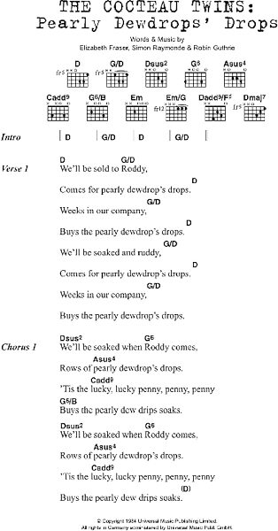 Pearly Dewdrops' Drops - Guitar Chords/Lyrics, New, Main