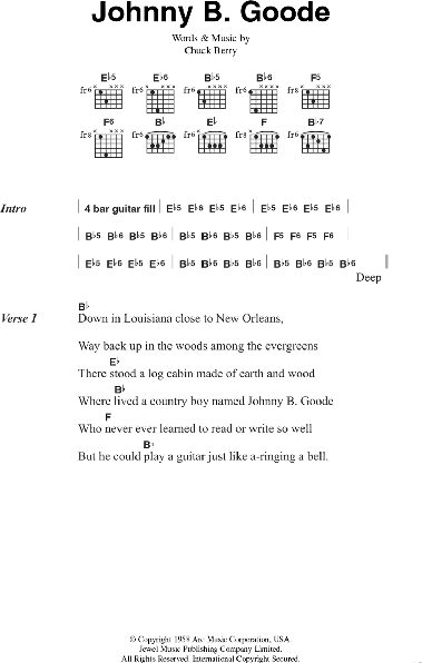Johnny B. Goode - Guitar Chords/Lyrics, New, Main