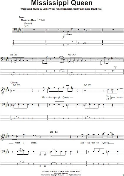 Mississippi Queen - Bass Tab, New, Main