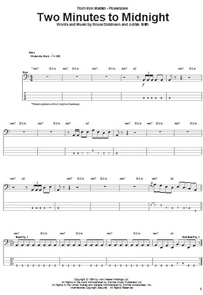 Two Minutes To Midnight - Bass Tab, New, Main