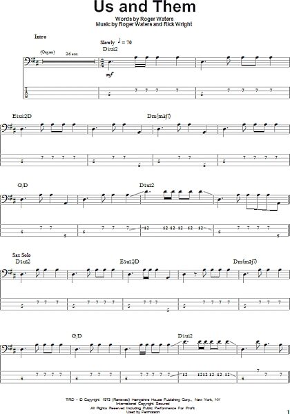 Us And Them - Bass Tab, New, Main
