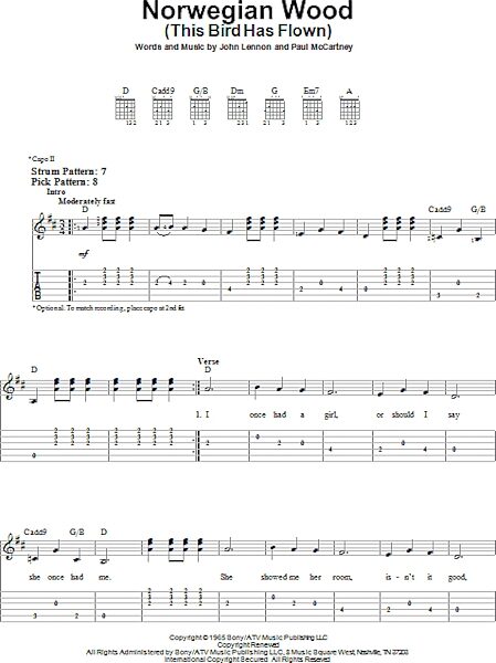 Norwegian Wood (This Bird Has Flown) - Easy Guitar with TAB, New, Main