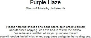 Purple Haze - Guitar Chords/Lyrics, New, Main