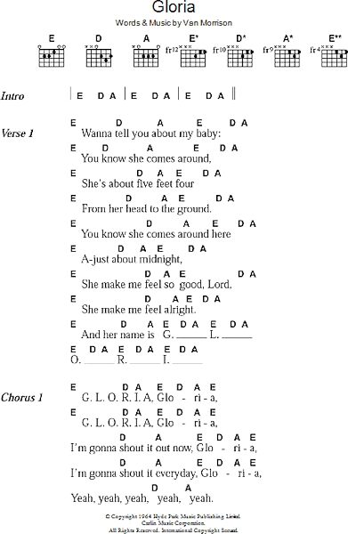 Gloria - Guitar Chords/Lyrics, New, Main