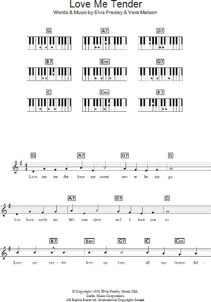 Love Me Tender - Piano Chords/Lyrics, New, Main