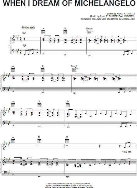When I Dream Of Michelangelo - Piano/Vocal/Guitar, New, Main