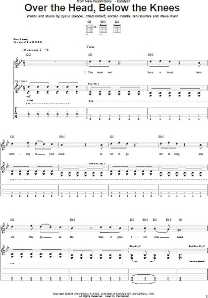 Over The Head, Below The Knees - Guitar TAB, New, Main