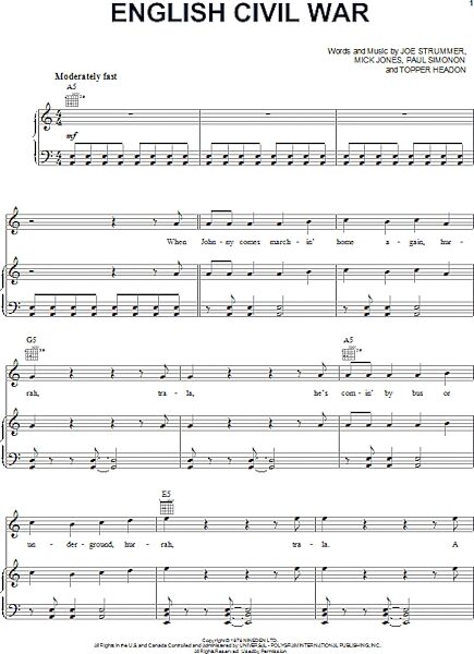 English Civil War - Piano/Vocal/Guitar, New, Main
