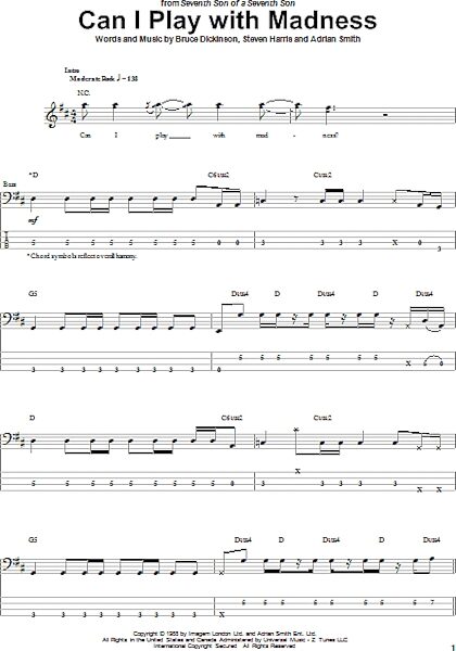 Can I Play With Madness - Bass Tab, New, Main