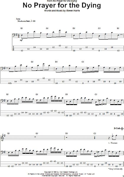 No Prayer For The Dying - Bass Tab, New, Main