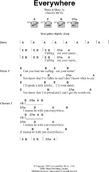 Everywhere - Guitar Chords/Lyrics, New, Main