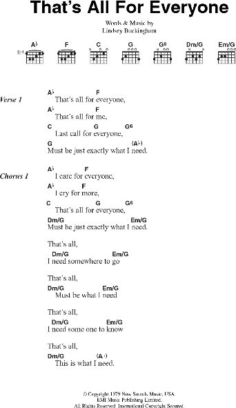 That's All For Everyone - Guitar Chords/Lyrics, New, Main