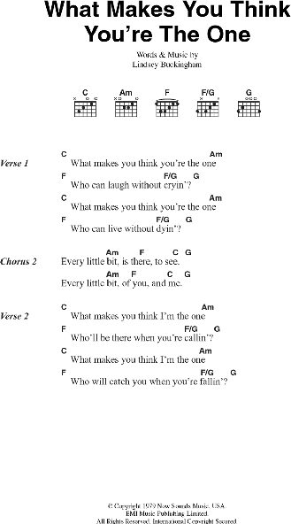 What Makes You Think You're The One - Guitar Chords/Lyrics, New, Main