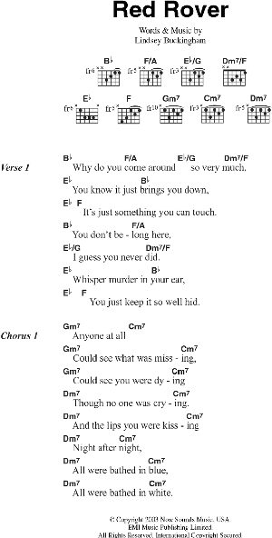 Red Rover - Guitar Chords/Lyrics, New, Main