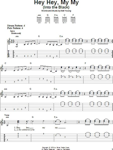 Hey Hey, My My (Into The Black) - Easy Guitar with TAB, New, Main