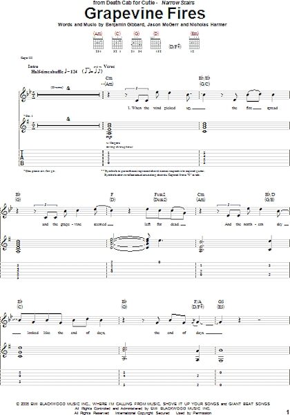 Grapevine Fires - Guitar TAB, New, Main