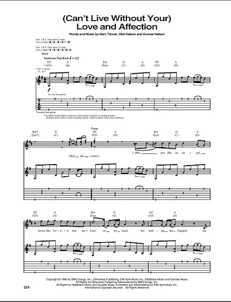 (Can't Live Without Your) Love And Affection - Guitar TAB, New, Main