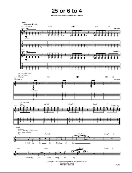 25 Or 6 To 4 - Guitar TAB, New, Main