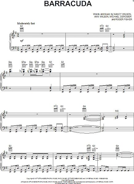Barracuda - Piano/Vocal/Guitar, New, Main