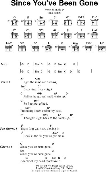 Since You've Been Gone - Guitar Chords/Lyrics | zZounds