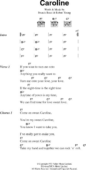 Caroline - Guitar Chords/Lyrics, New, Main