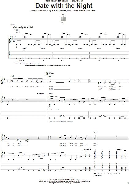Date With The Night - Guitar TAB, New, Main