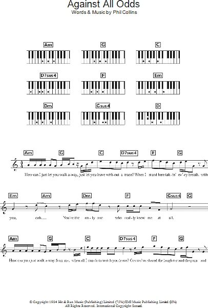 Against All Odds (Take A Look At Me Now) - Piano Chords/Lyrics, New, Main