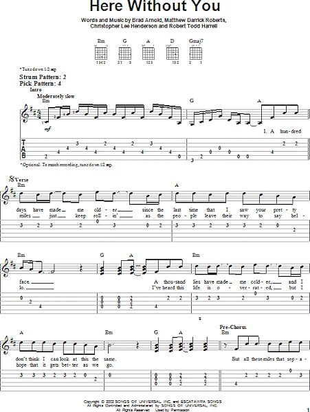 Here Without You - Easy Guitar with TAB, New, Main