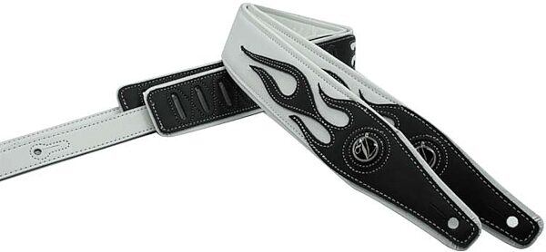 Vorson Leather Flame Guitar Strap, Black and White, Black and White