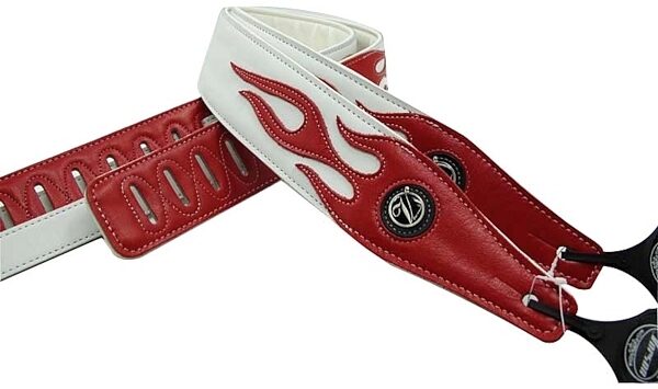 Vorson Leather Flame Guitar Strap, Red and White
