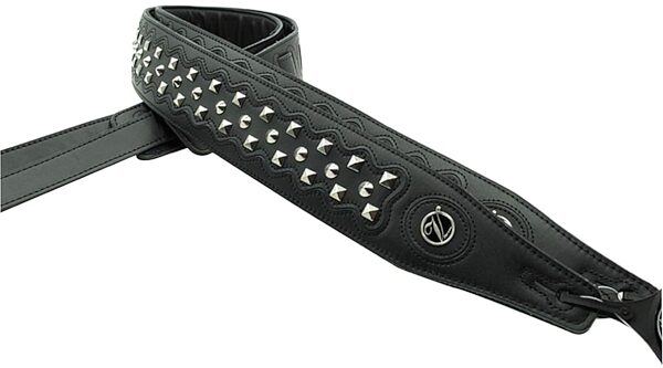 Vorson A610112 Leather Guitar Strap with Triple Studs, Black, Closeup