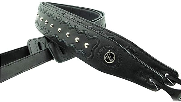 Vorson A610113 Leather Guitar Strap with Single Studs, Black, Closeup