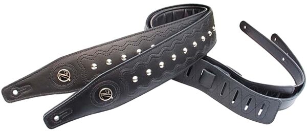 Vorson A610113 Leather Guitar Strap with Single Studs, Black, Main