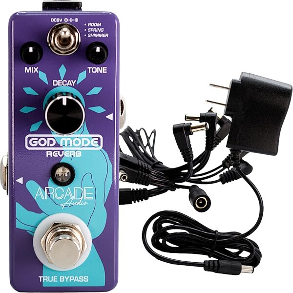 Arcade Audio God Mode Reverb Pedal, With Daisy Chain and Power Adapter, pack