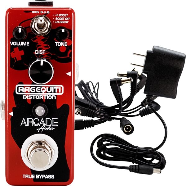 Arcade Audio RageQuit Distortion Pedal, With Daisy Chain and Power Supply, pack