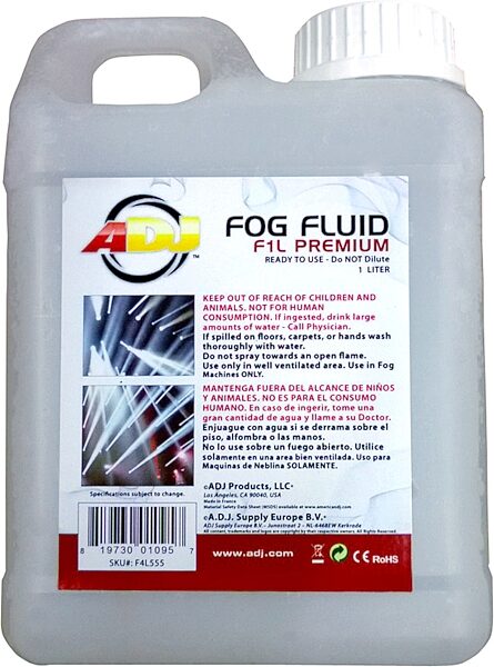 ADJ F1L Premium Fog Juice, 1 Liter, Action Position Back