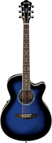 Ibanez AEG10E Cutaway Acoustic-Electric Guitar, Transparent Blue Sunburst