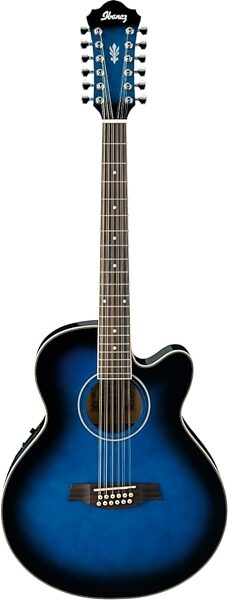 Ibanez AEL1512E Acoustic-Electric Guitar, 12-String, Transparent Blue Sunburst