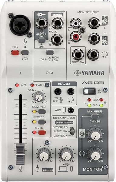 Yamaha AG03MK2 Livestreaming USB Mixer, White, with Live Stream Pack, Action Position Back