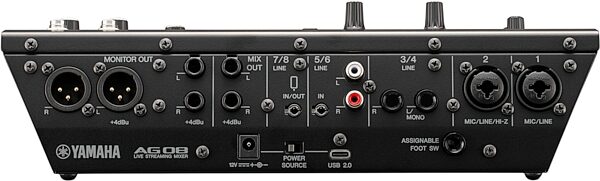 Yamaha AG08 Livestreaming Mixer, Black, Customer Return, Blemished, Main Back