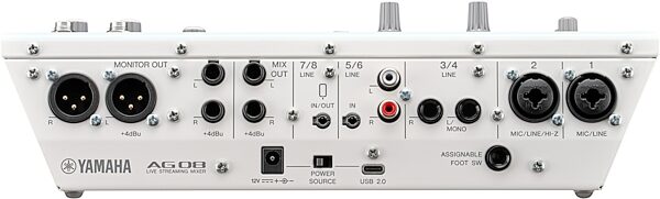 Yamaha AG08 Livestreaming Mixer, White, Main Back