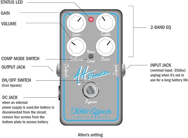 Xotic AH-booster Overdrive Pedal, New, Action Position Back